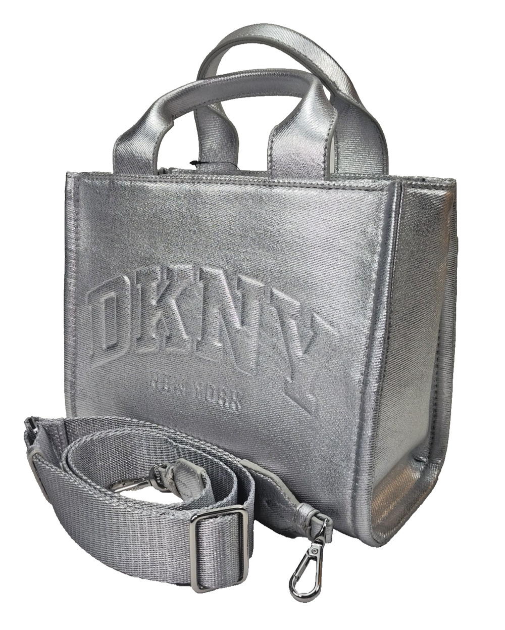 DKNY Hadlee Silver Metallic Logo Tote-Shoulder Bag/Crossbody-Small/Medium-NWT